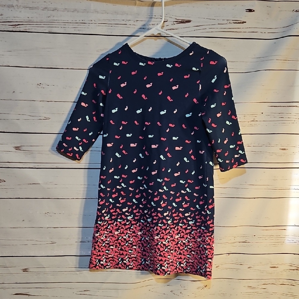 VineyardVines Girls Navy Whale Print Dress 3/4‎ Sleeve Casual Everyday SZ, 7-8